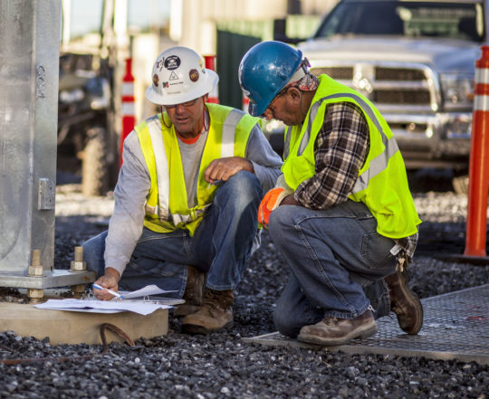 Workers collaborating on project