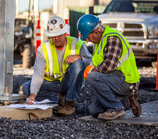 Workers collaborating on project